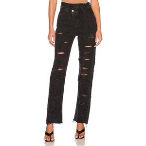 Agolde button up,straight leg, ripped black washed women’s denim size 26.